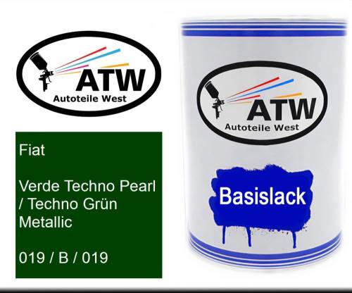 Fiat, Verde Techno Pearl / Techno Grün Metallic, 019 / B / 019: 500ml Lackdose, von ATW Autoteile West.